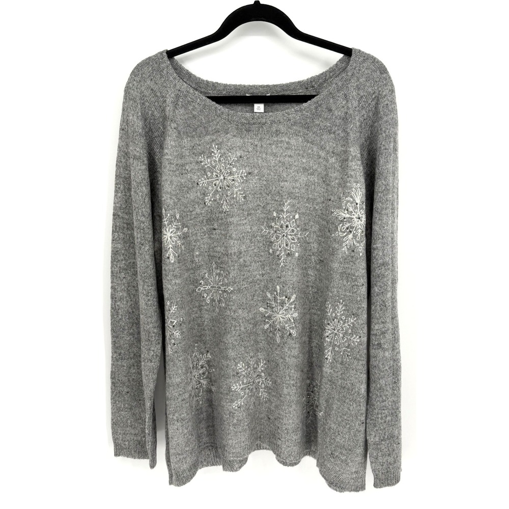 NWT Westport Sweater Gray Snowflakes Lightweight Winter Christmas Holiday 3XL